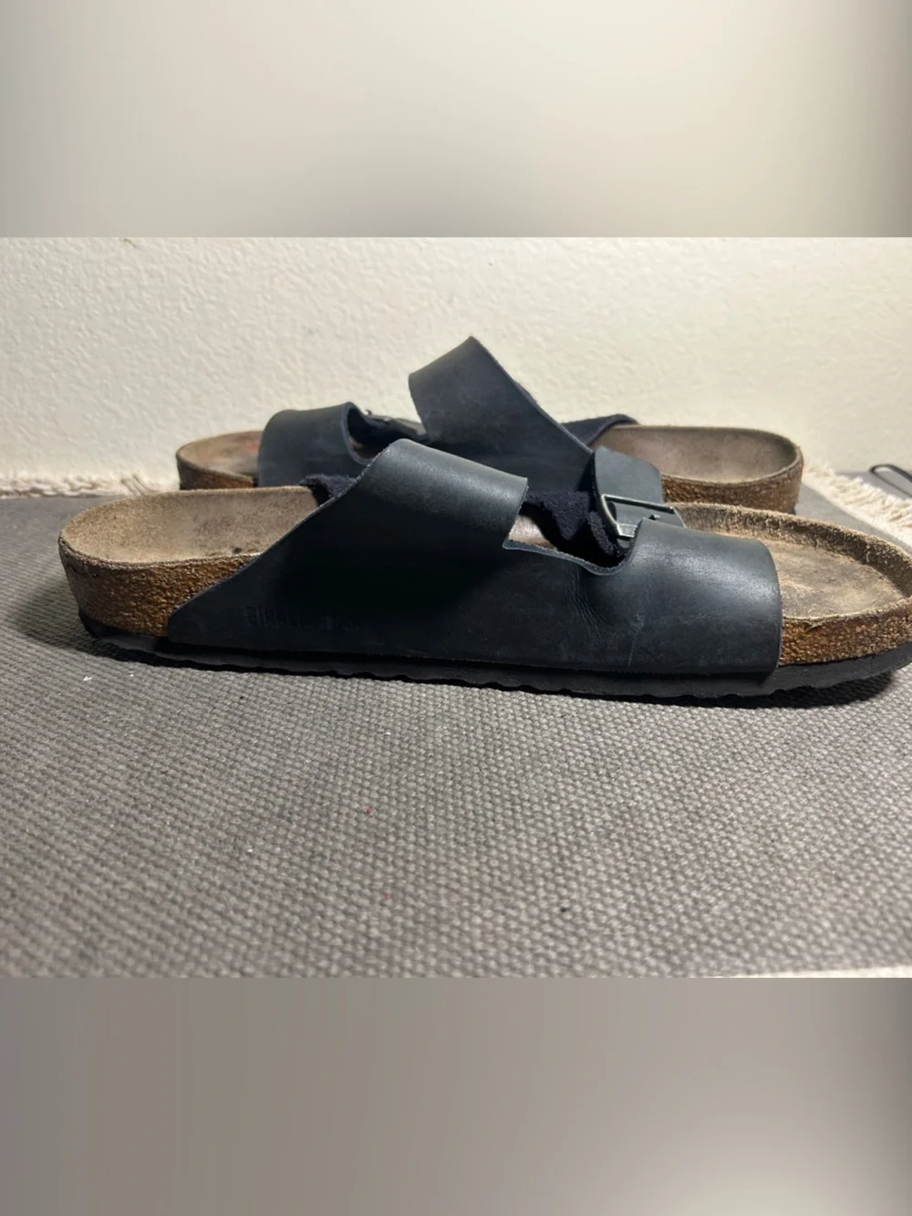 Birkenstock Arizona Two-Strap Black Suede and Leather Sandals